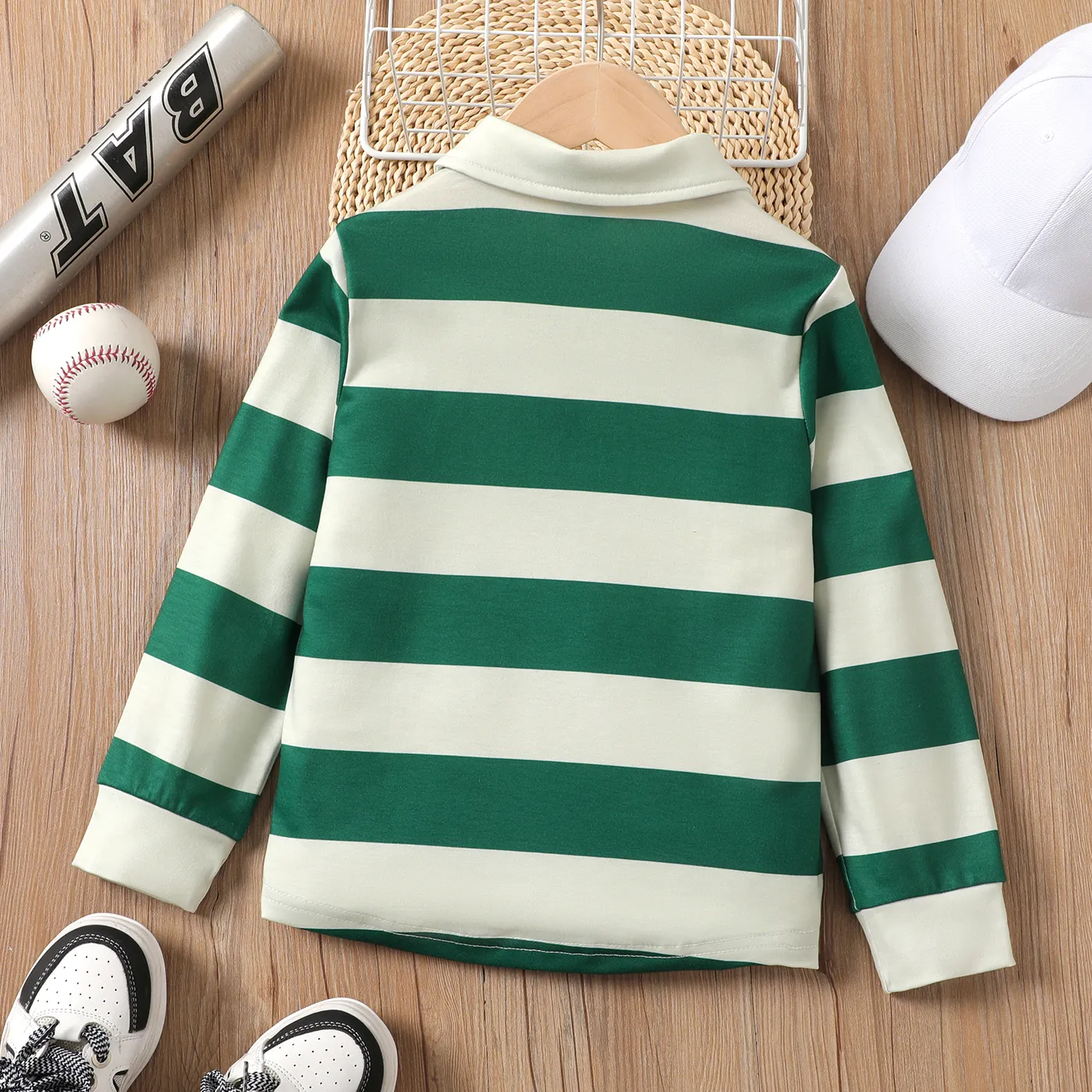 Kid Boy Letter Print Two Tone Stripe Polo Neck Sweatshirt  COLOREDSTRIPES image 2