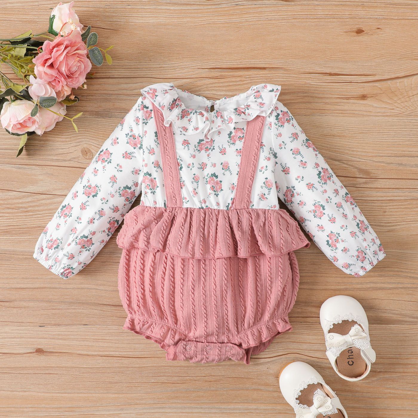 

Baby Girl Floral Print Ruffle Long-sleeve Bodysuit