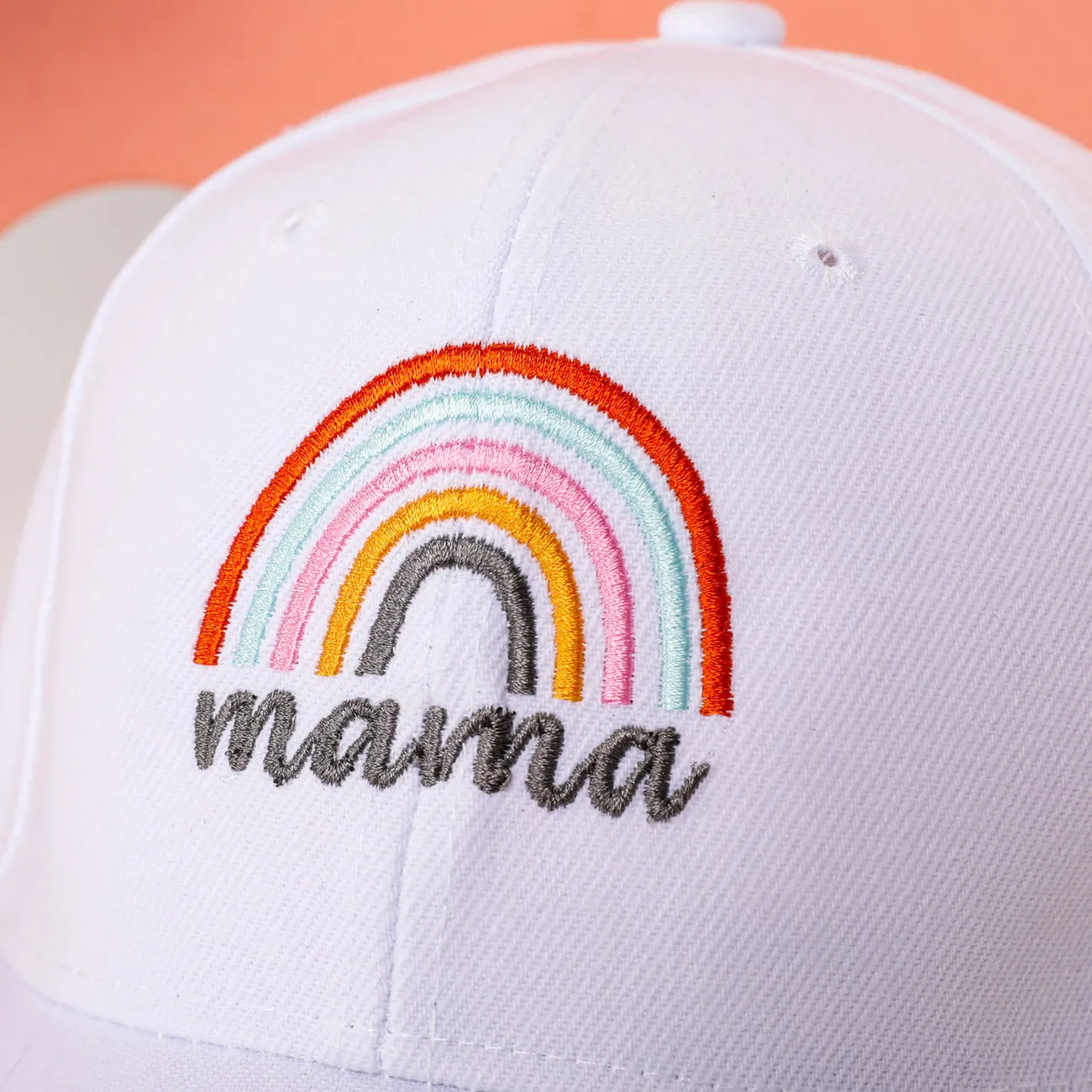 Regenbogen-Stickerei-Baseballkappe für Mama und mich weiß big image 1