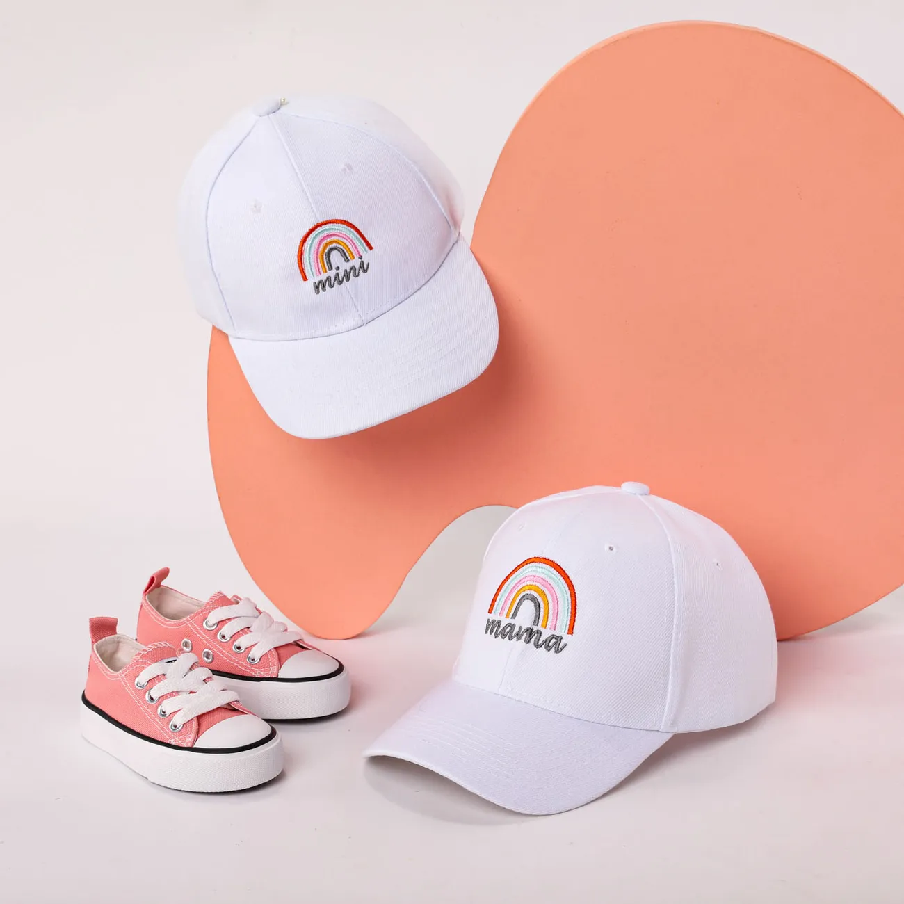 Rainbow Embroidery Baseball Cap for Mom and Me White big image 1