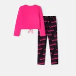 Barbie Kid Girl 2pcs Knot Hem Long-sleeve Top and Letter Print Leggings Pants Set   image 4