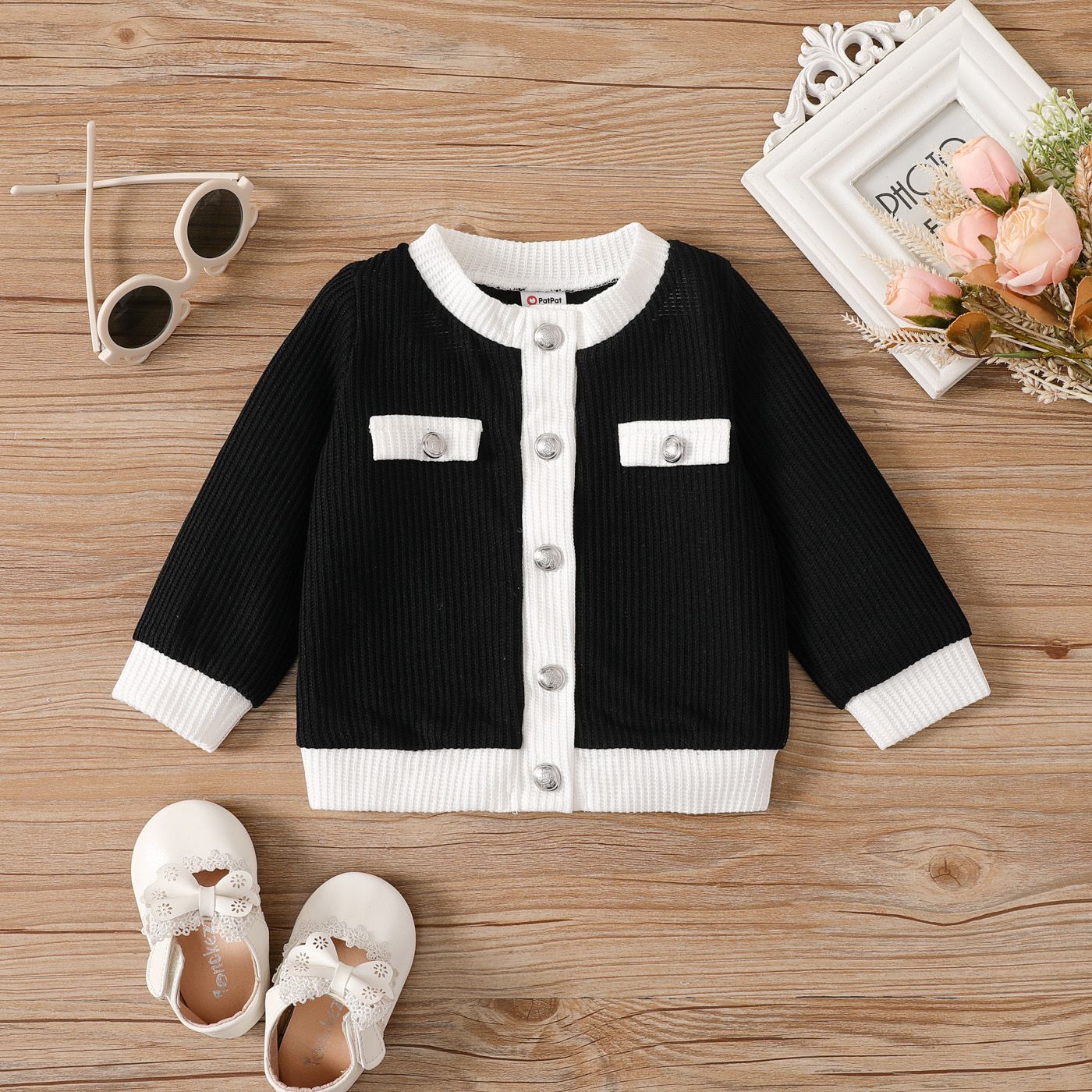 Baby Girl Buttons Front Long-sleeve Jacket