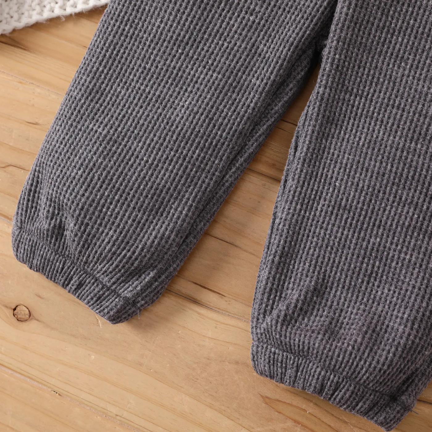 Baby Girl/Boy Plaid Bear Embroidered Waffle Pants  Grey image 6