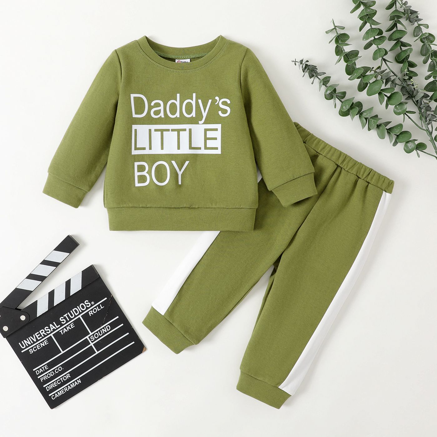 2pcs Baby Boy Letters Graphic Long-sleeve Top And Pants Set