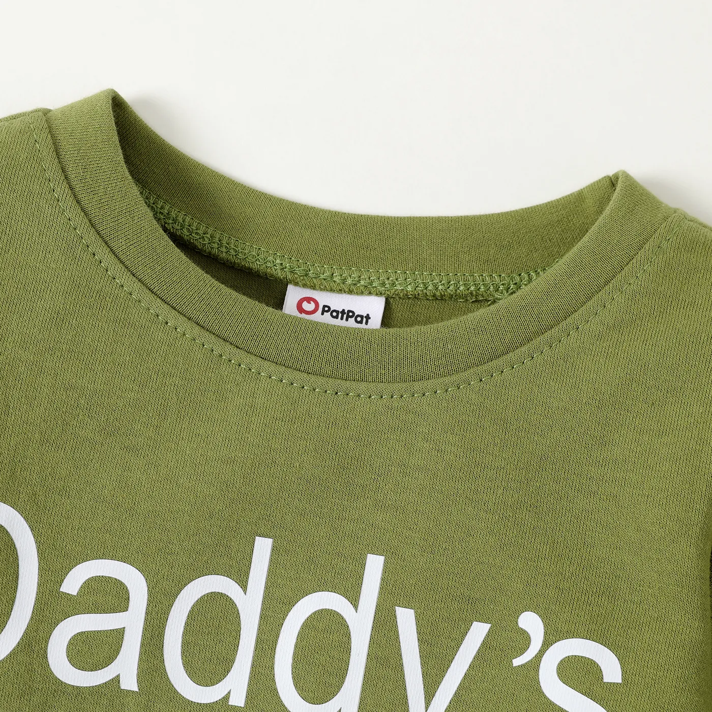 2pcs Baby Boy Letters Graphic Long-sleeve Top and Pants Set Army green image 4