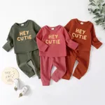 2pcs Baby Girl/Boy Letter Embroidered Pullover Sweatshirt and Pants Set   image 6