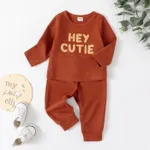 2pcs Baby Girl/Boy Letter Embroidered Pullover Sweatshirt and Pants Set  Brown