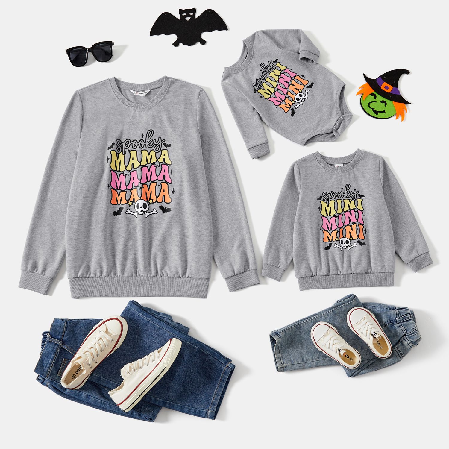 

Halloween Family Matching Solid Letter Print Tops