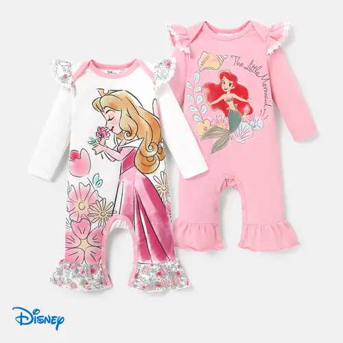 Disney Princess Baby Girl Character Print Long-sleeve Ruffled Jumpsuit 