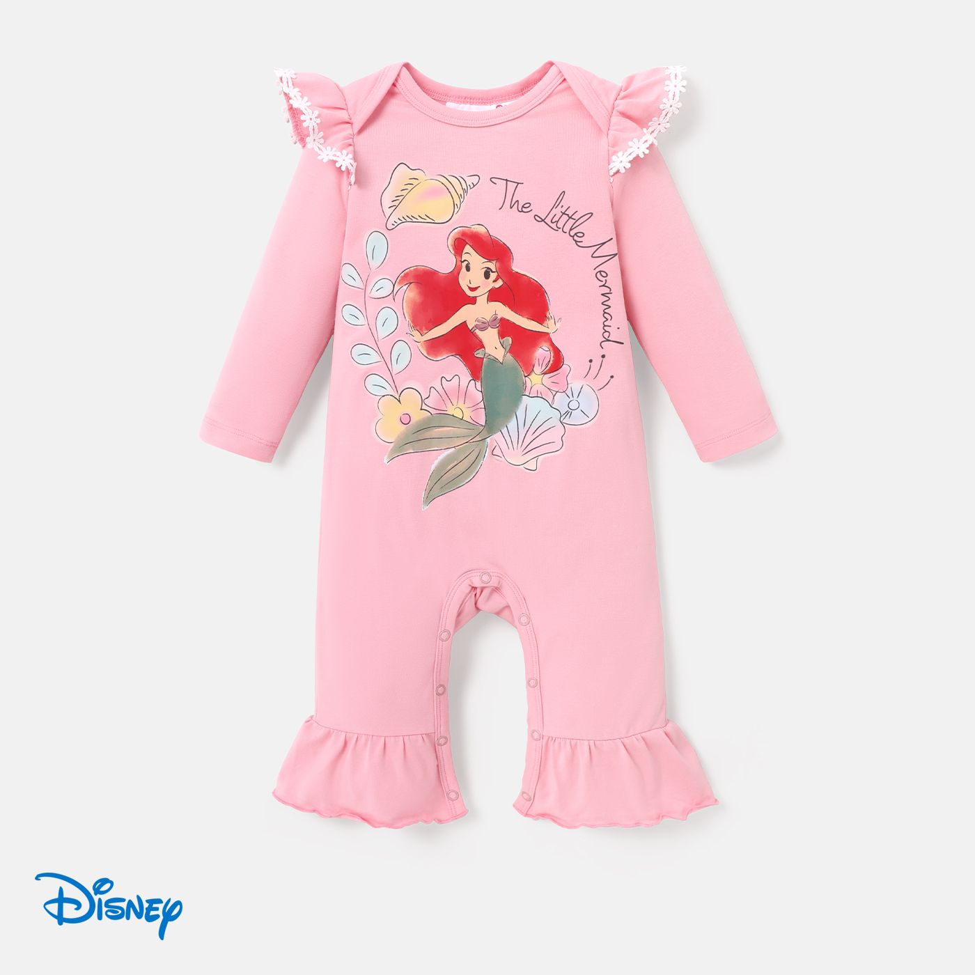 Disney Princess Baby Girl Character Print Long-sleeve Ruffled Jumpsuit