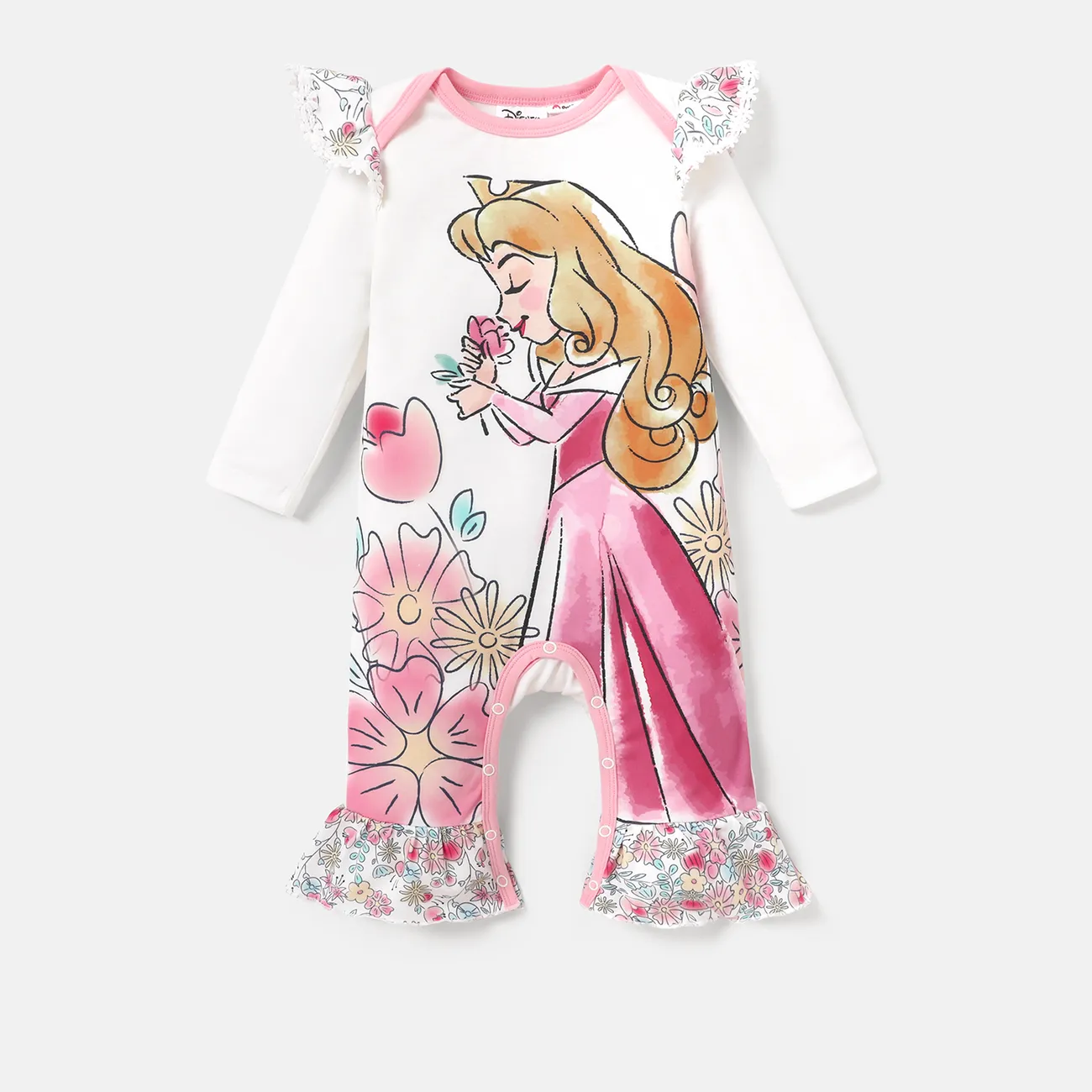 Disney Princess 嬰兒 女 荷葉邊 甜美 長袖 長腿連身衣 白色 big image 1
