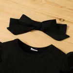 3pcs Toddler Girl Ribbed Solid Ruffle Long-sleeve Top and Leopard Print Mesh Skirt & Headband Set  image 3