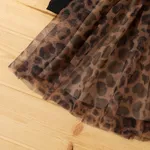 3pcs Toddler Girl Ribbed Solid Ruffle Long-sleeve Top and Leopard Print Mesh Skirt & Headband Set  image 4