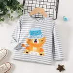 Criança Menino Costuras de tecido Infantil Leão Manga comprida T-shirts cinza salpicado