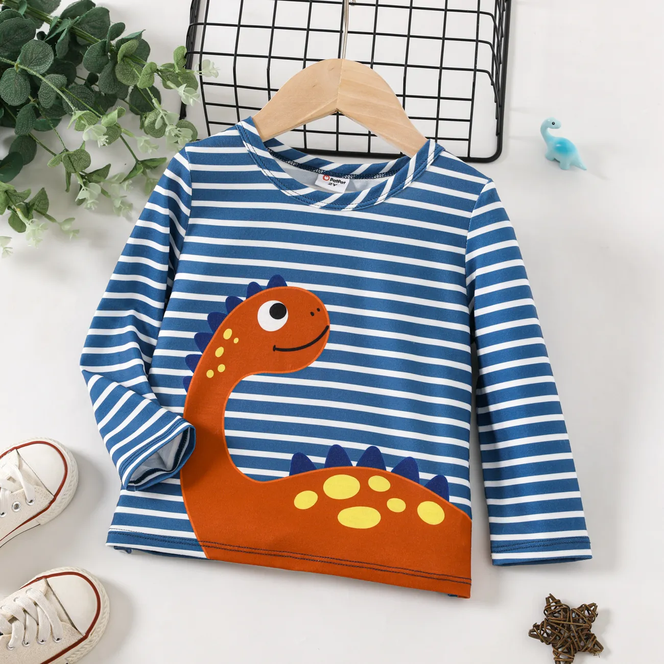 Criança Menino Costuras de tecido Infantil Leão Manga comprida T-shirts Azul big image 1