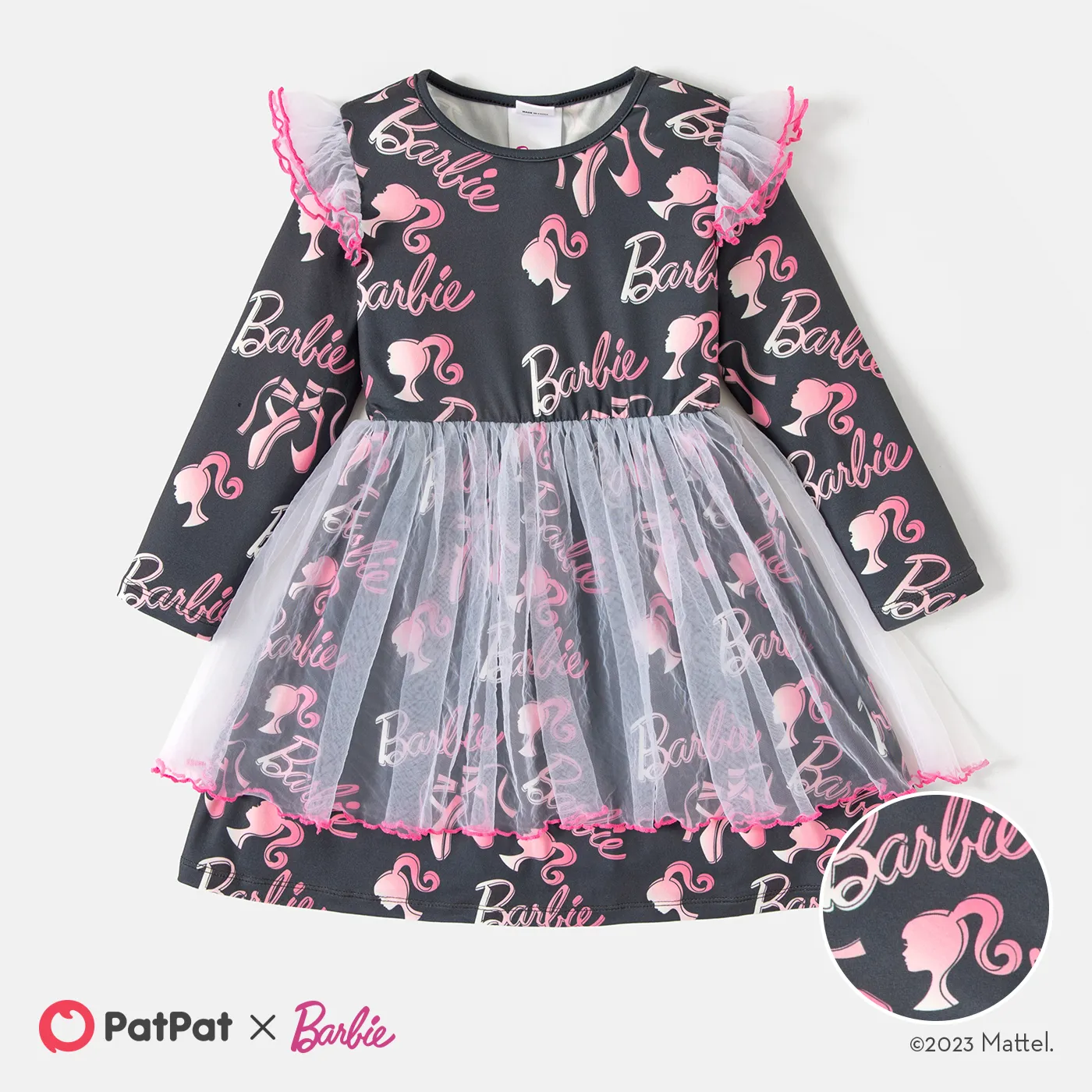 

Barbie Toddler Girl Allover Print Mesh Overlay Long-sleeve Dress