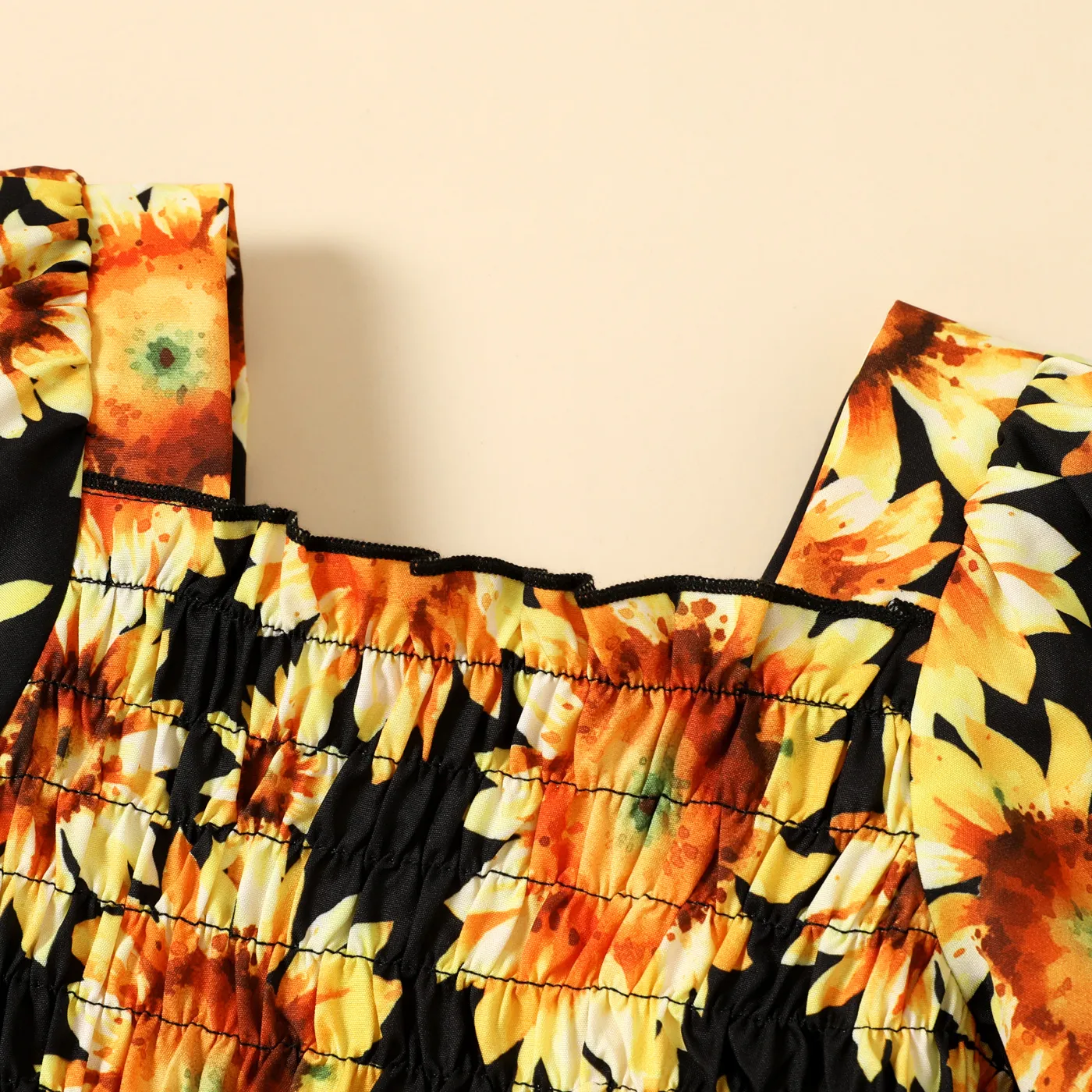 Criança Menina Ponto smock Bonito Girassol Vestidos Preto image 3