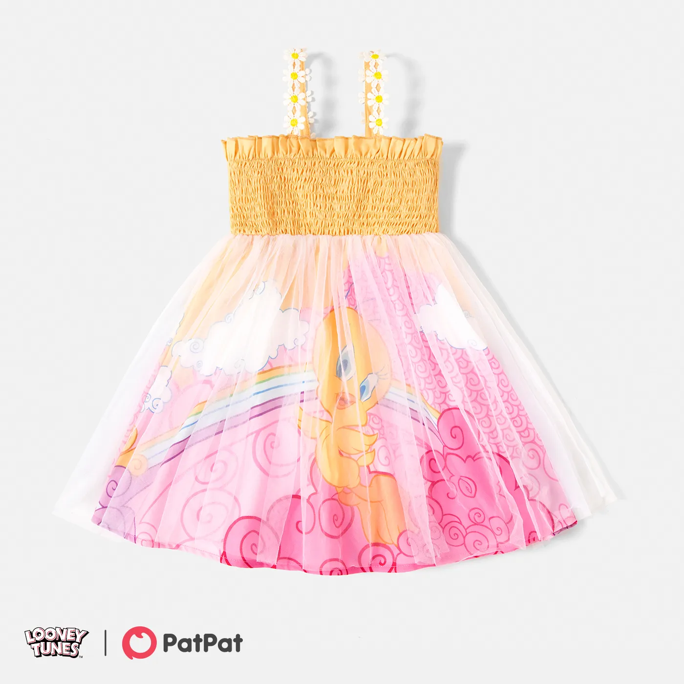 Looney Tunes Toddler Girl Character Print Smocked Slip Dress Yellow