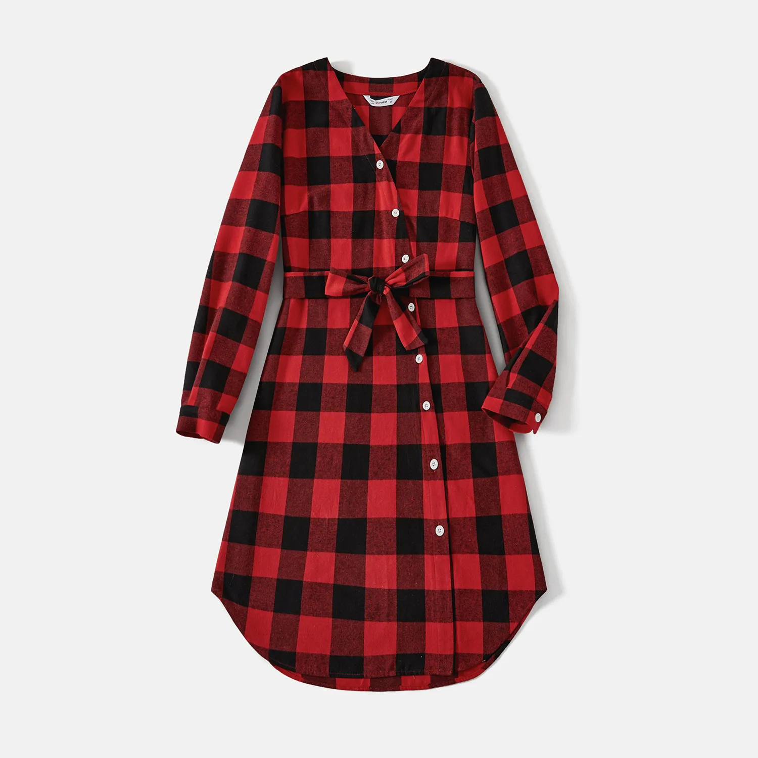 

Family Matching Red and Black Plaid Long-sleeve Shirts and Belted Dresses Sets