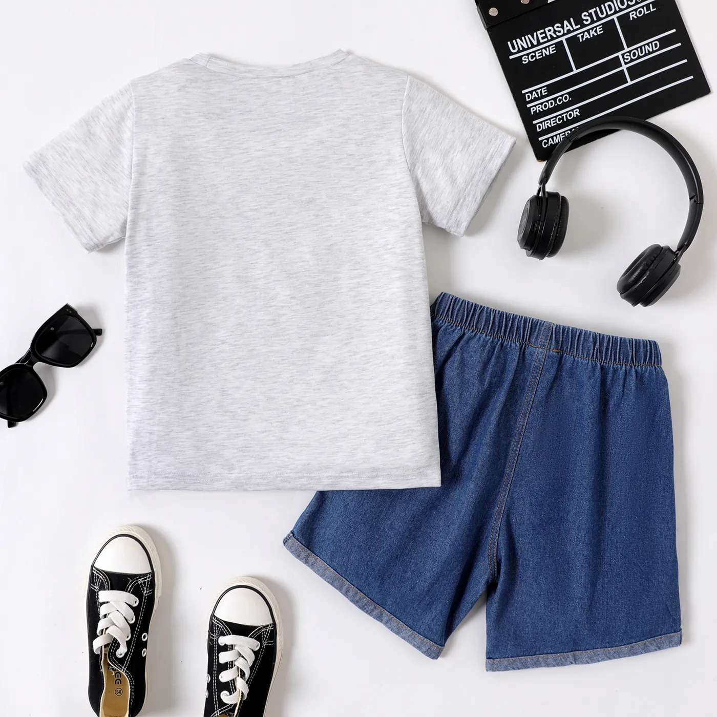2pcs Kid Boy Letters Print Short-sleeve Tee and Ripped Denim Shorts Set  image 3