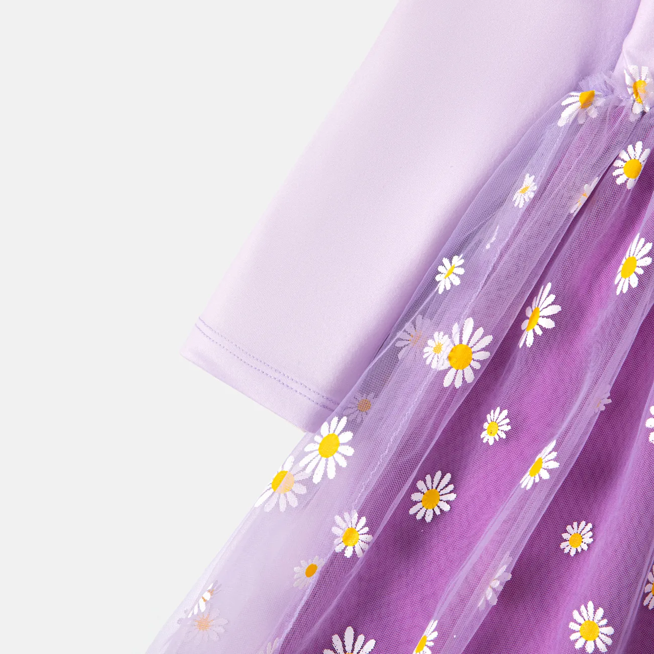 Disney  Princess Toddler Girl Character & Daisy Print Long-sleeve Mesh Overlay Fairy Dress Purple big image 1
