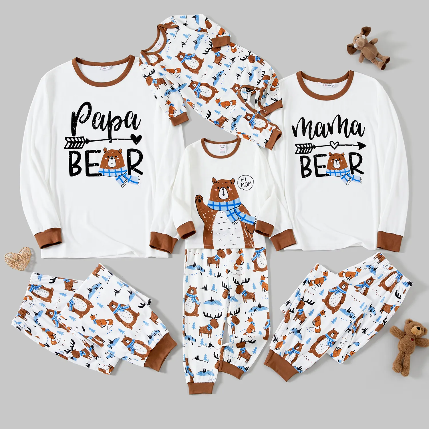 Family Matching Bear And Deer Print Long-sleeved Pajamas Sets (Flame Resistant)