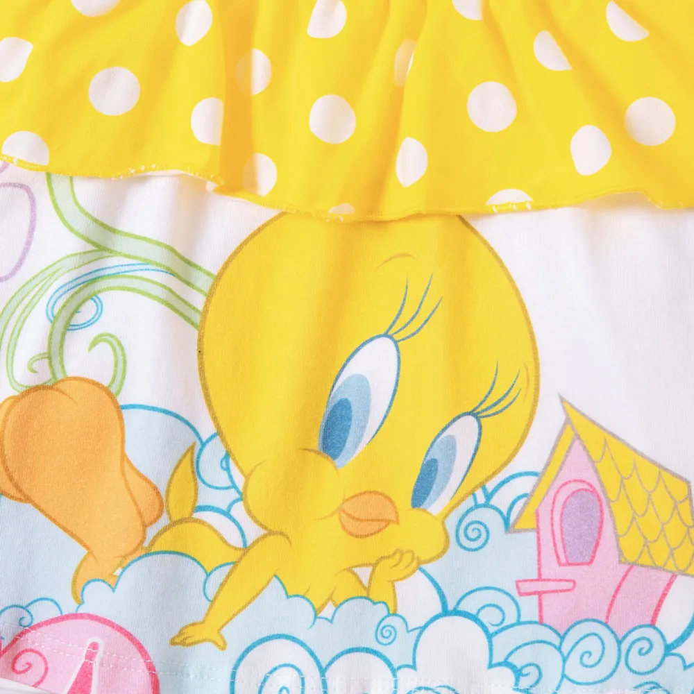 Looney Tunes Baby Girl 2pcs Character Polka Dots Print Cotton Ruffled Cami Top and Shorts Set  big image 2