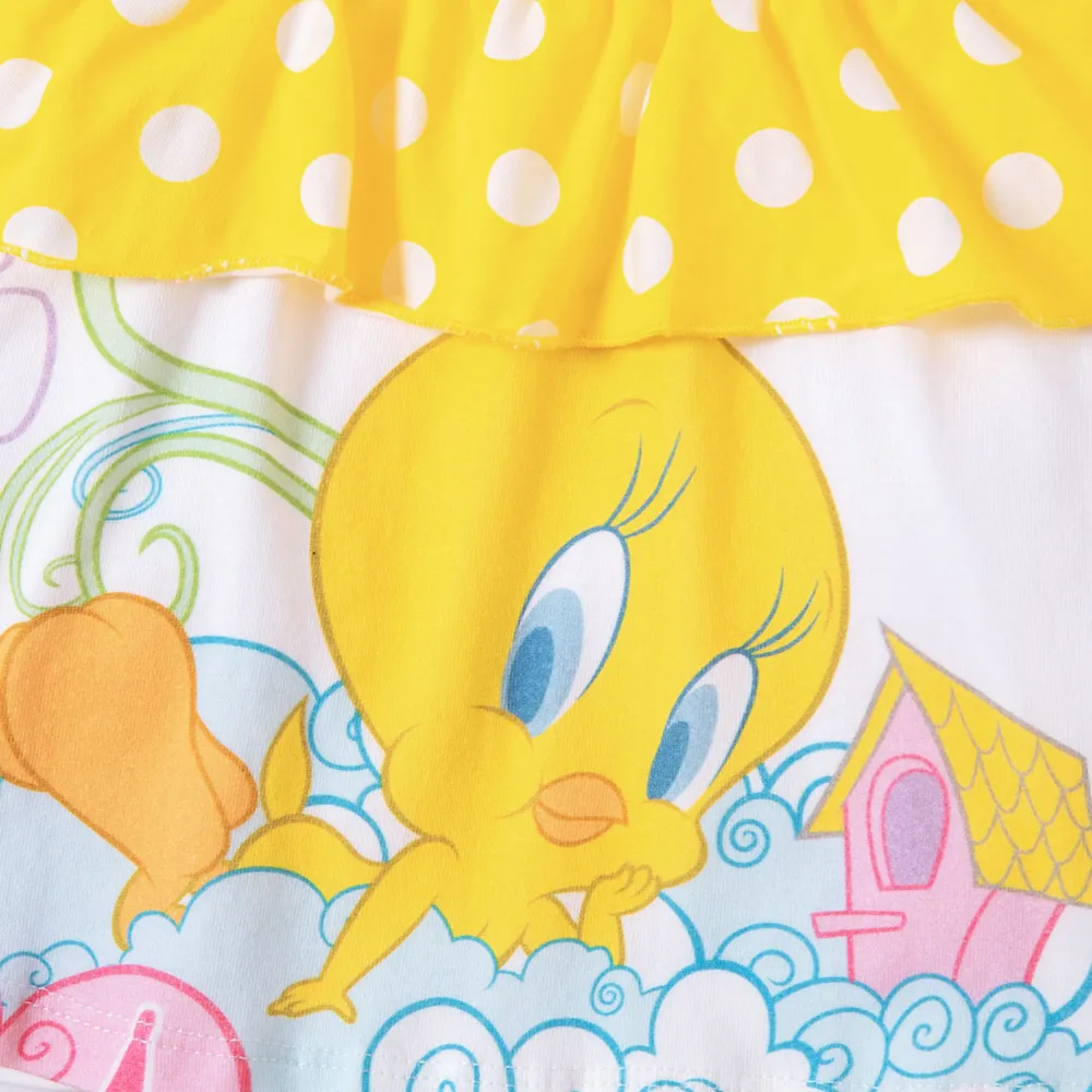 Looney Tunes Baby Girl 2pcs Character Polka Dots Print Cotton Ruffled Cami Top and Shorts Set big image 2