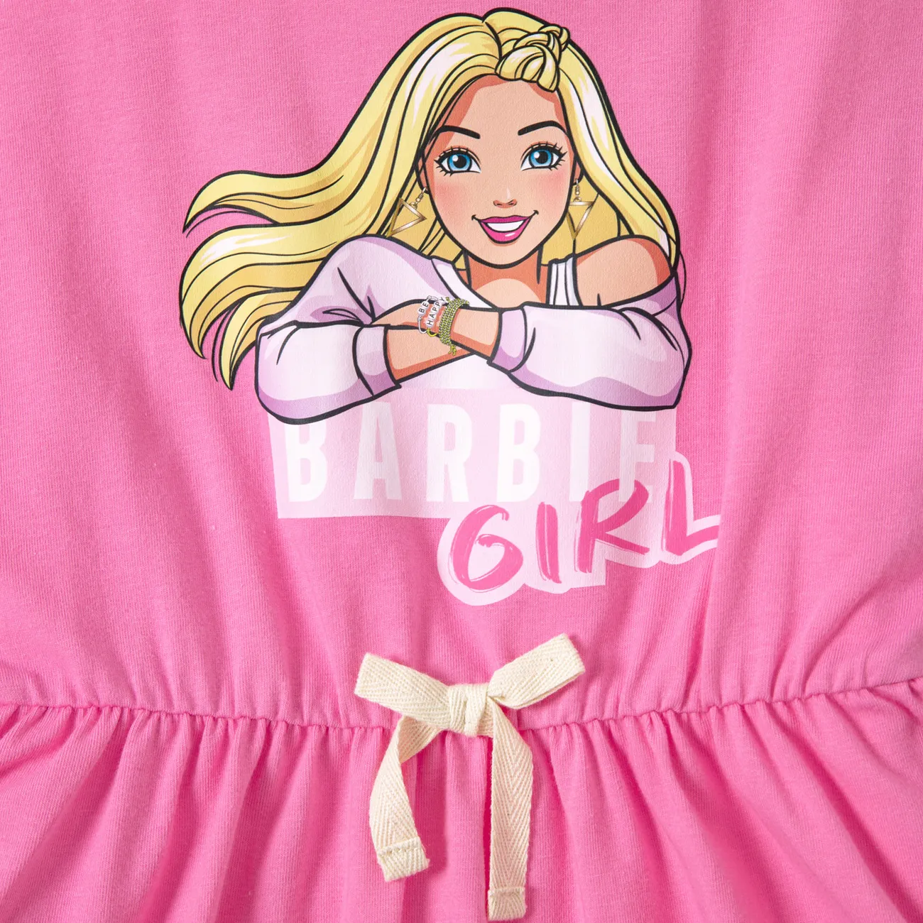 芭比幼兒/孩子女孩角色和字母印花奈亞™短袖連衣裙 粉色的 big image 1
