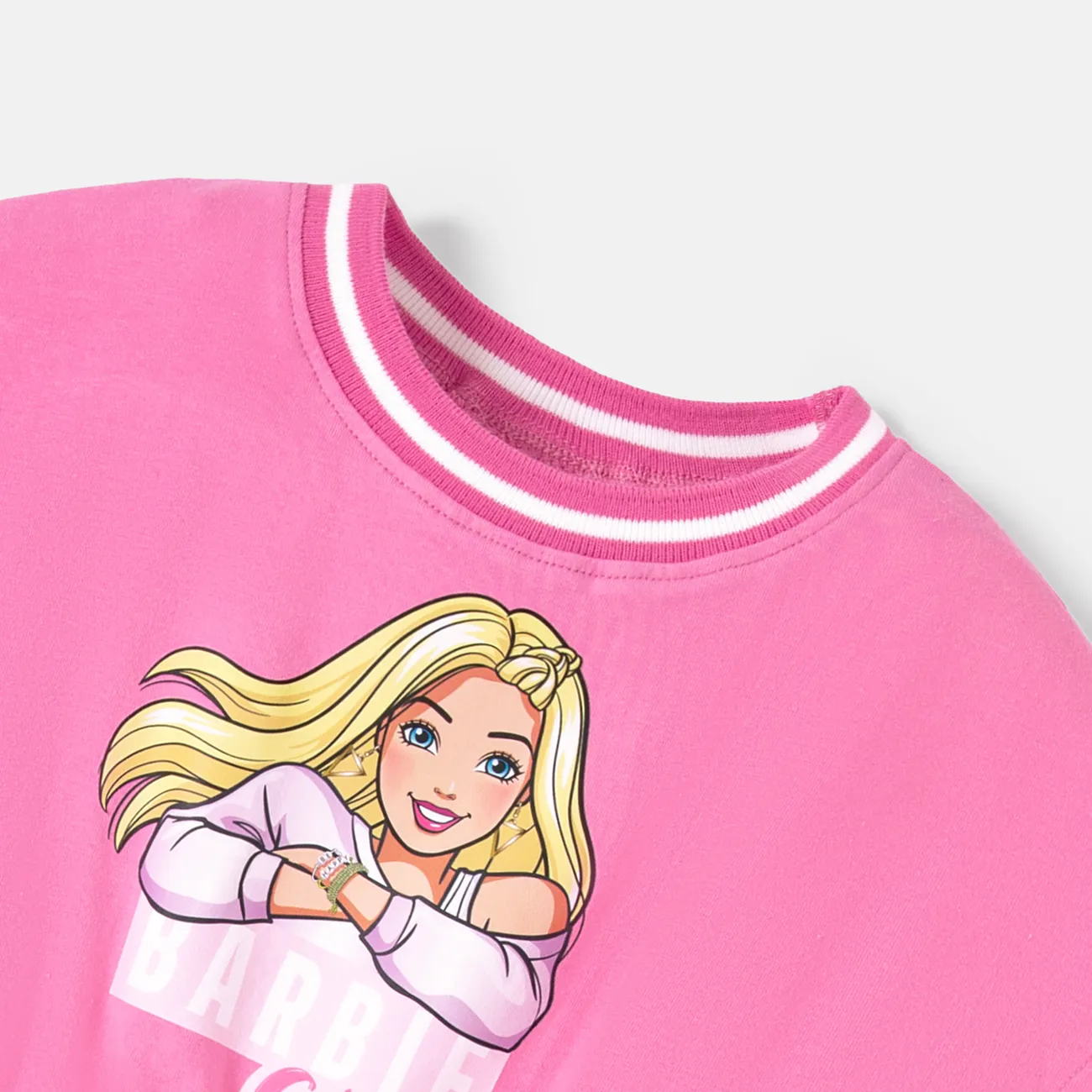 芭比幼兒/孩子女孩角色和字母印花奈亞™短袖連衣裙 粉色的 big image 1