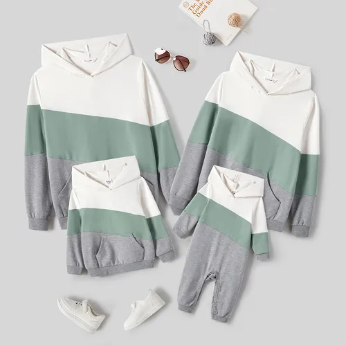 Family Matching School Color Block Hooded Long Sleeve Sweatershirts