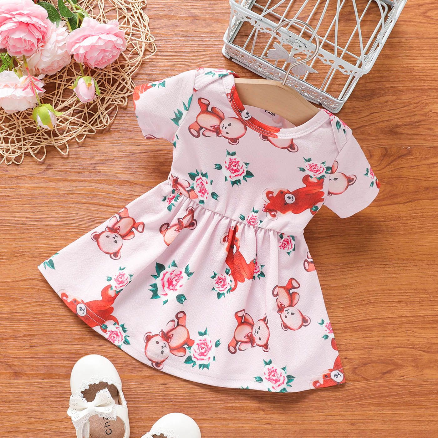 Baby Girl Floral & Animal Print Robe à Manches Courtes