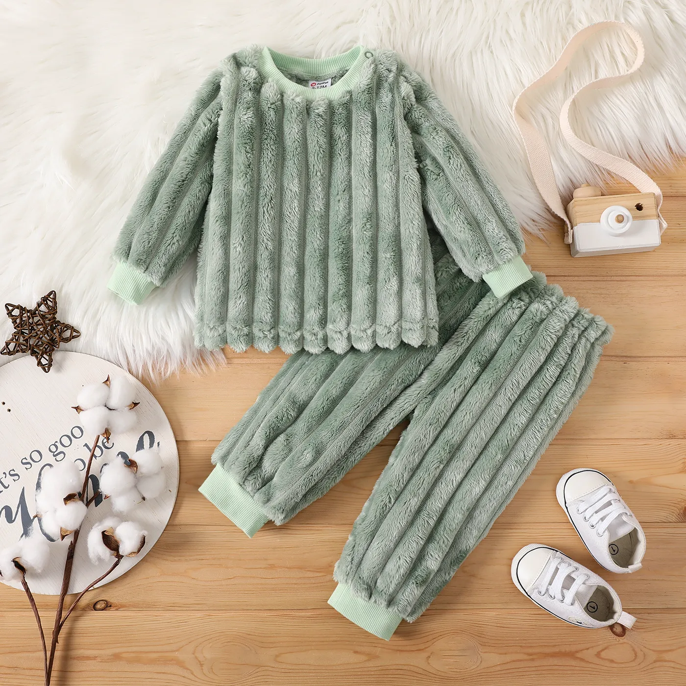 2pcs Baby Girl Sweet Plush Long Sleeves Set  big image 1