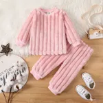 2pcs Baby Girl Sweet Plush Long Sleeves Set Pink