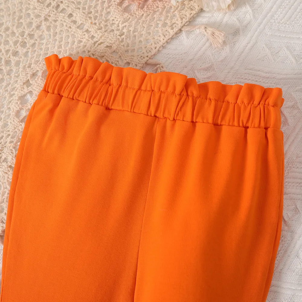 2pcs Baby Girl Solid One-Shoulder Cotton Top and Flared Pants Set big image 4