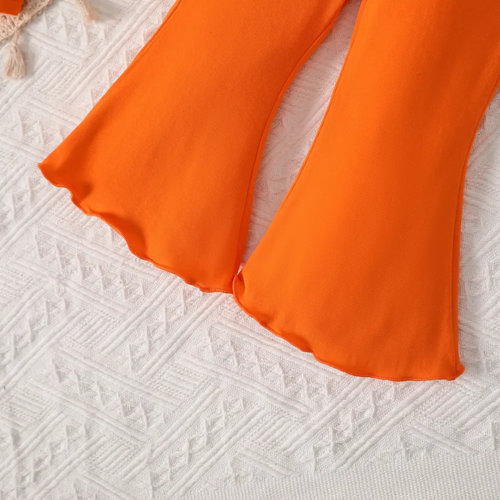 2pcs Baby Girl Solid One-Shoulder Cotton Top and Flared Pants Set big image 5