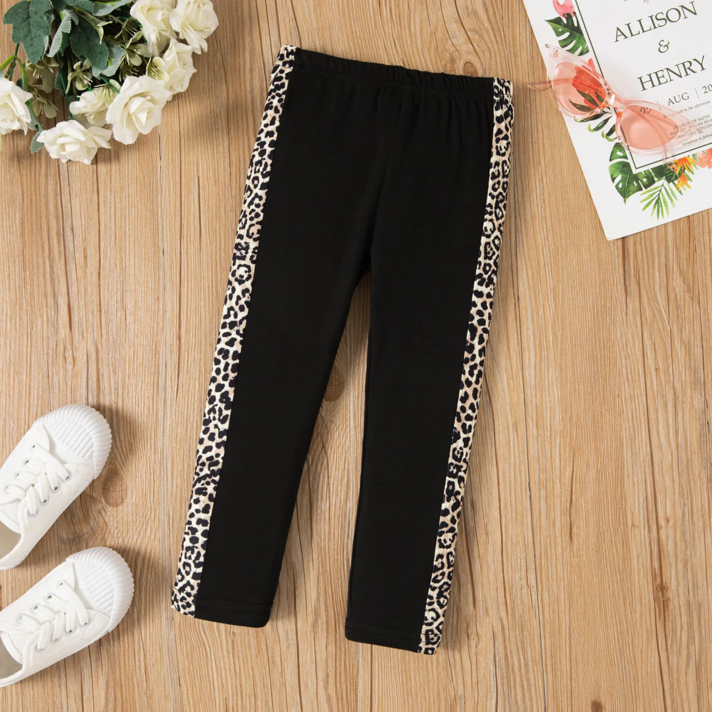 Toddler Girl Leopard Print Contrast Side Seam Leggings   big image 1
