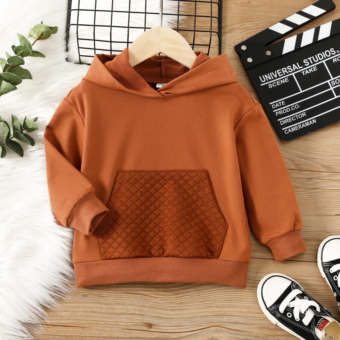 Criança Menino Com capuz Básico Sweatshirt amarelo marrom big image 1