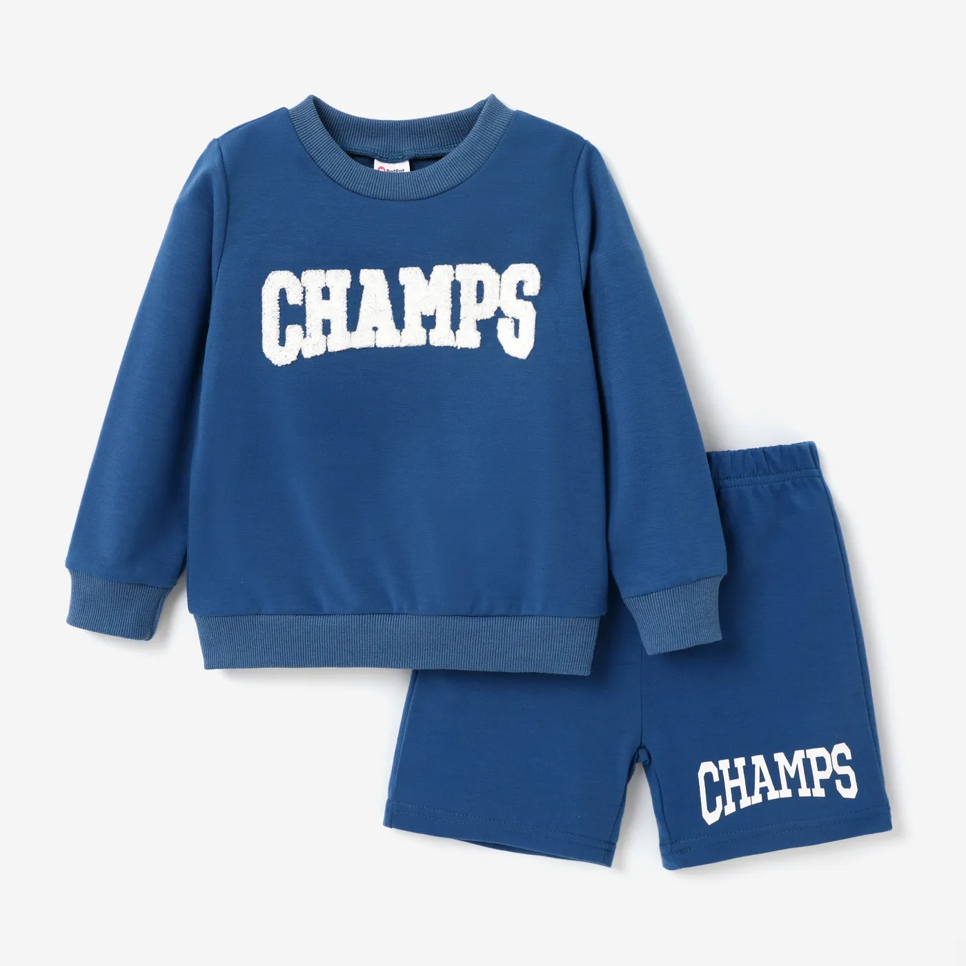 2pcs Toddler Boy Letter Embroidered Long-sleeve Pullover and Shorts Set   big image 1