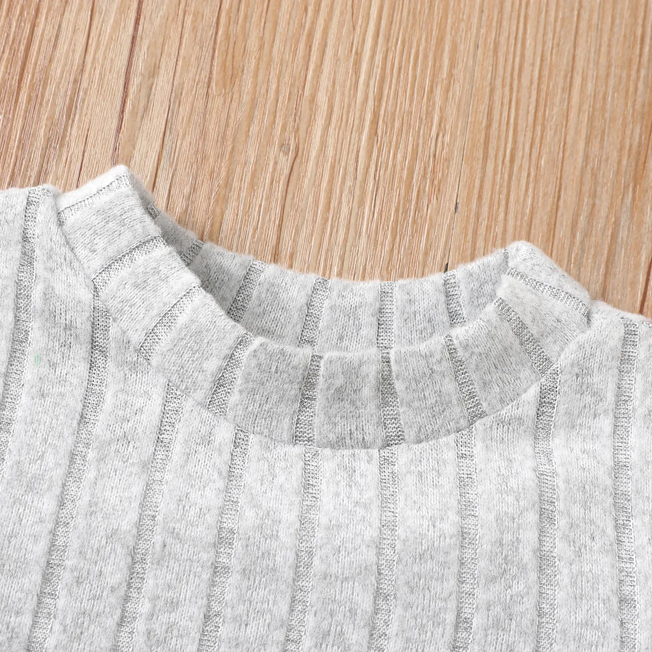 Kid Girl Texture Solid Long-sleeve Top Light Grey big image 1