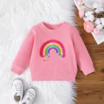 Baby Girl/Boy Rainbow Embroidered Textured Pullover Sweatshirt  Pink