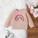 Baby Girl/Boy Rainbow Embroidered Textured Pullover Sweatshirt  Apricot