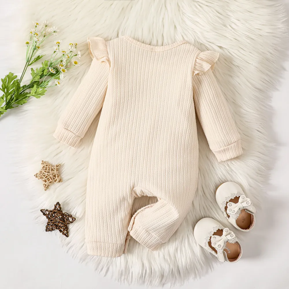 Baby Girl Rainbow Embroidered Ruffled Long-sleeve Jumpsuit big image 2