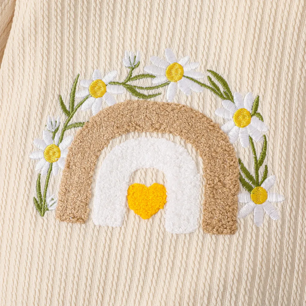 Baby Girl Rainbow Embroidered Ruffled Long-sleeve Jumpsuit big image 4