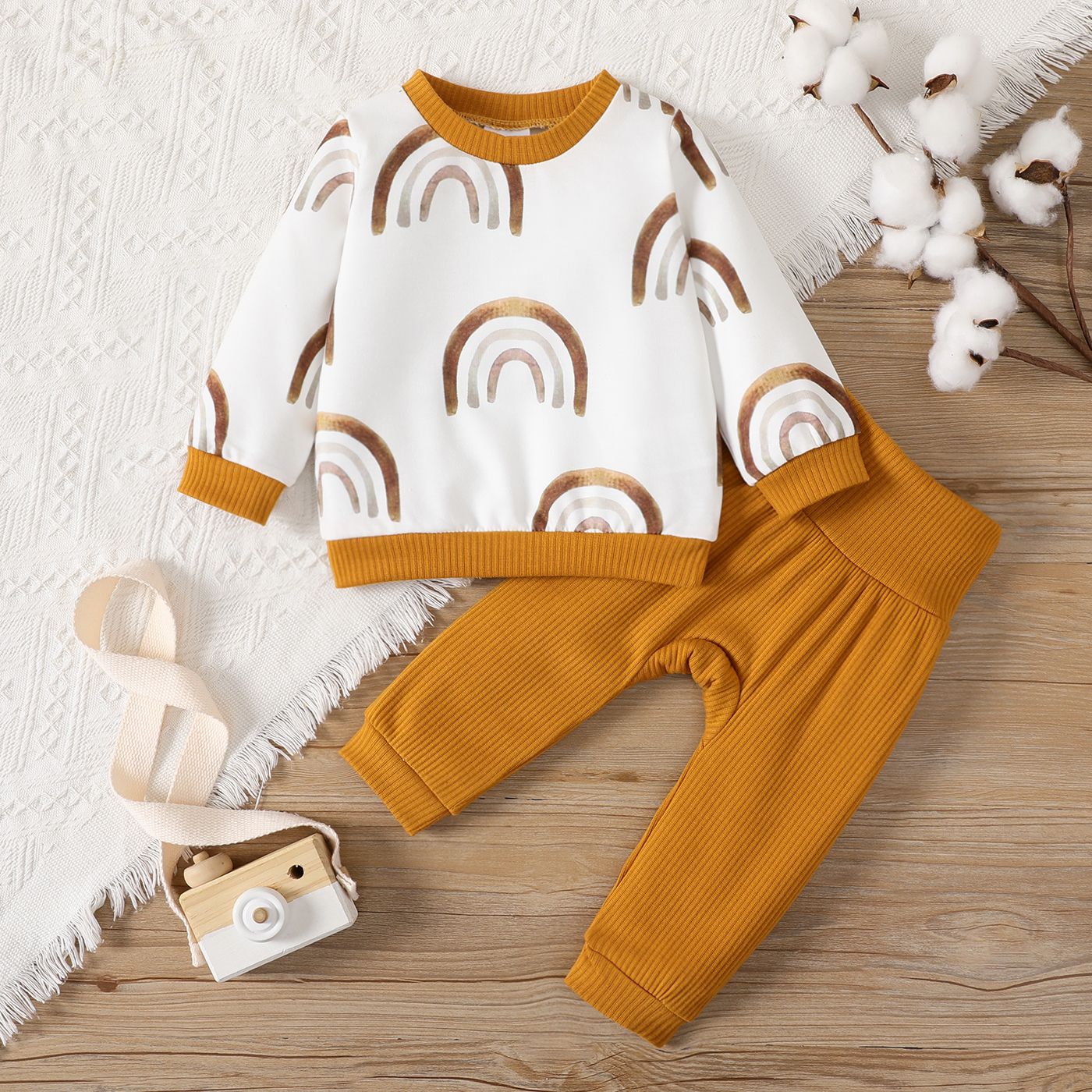 2pcs Baby Girl / Boy Rainbow Print Sweatshirt Et Pantalon Set