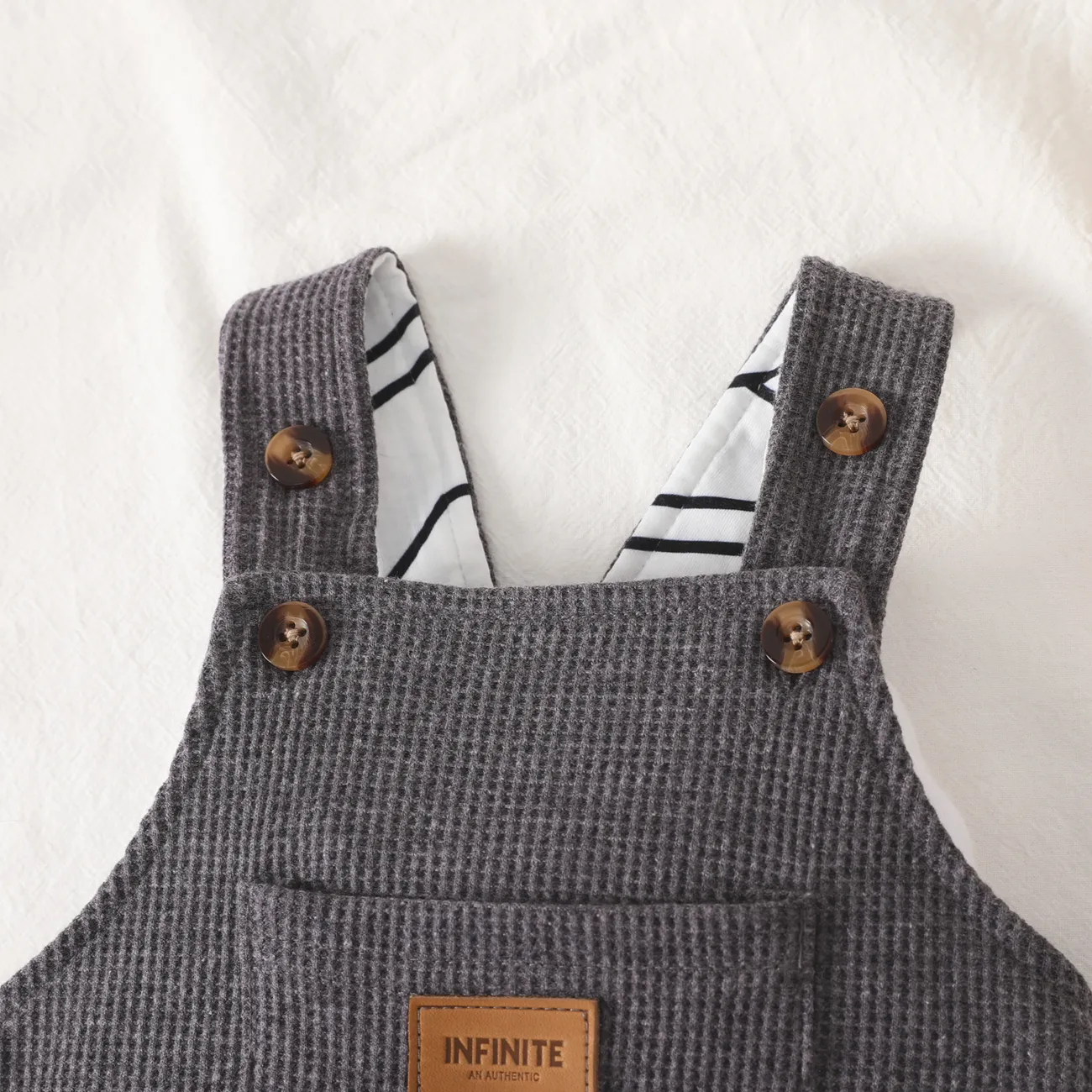 Baby Boy Waffle Letter Patched Pocket Front Overalls Grey big image 1