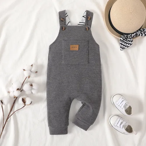 Baby Boy Waffle Letter Patched Pocket Front Overalls