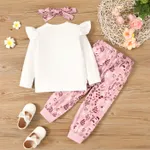 3pcs Toddler Girl Letters Floral Print Ruffle Long-sleeve Top and Pants & Headband Set  image 2
