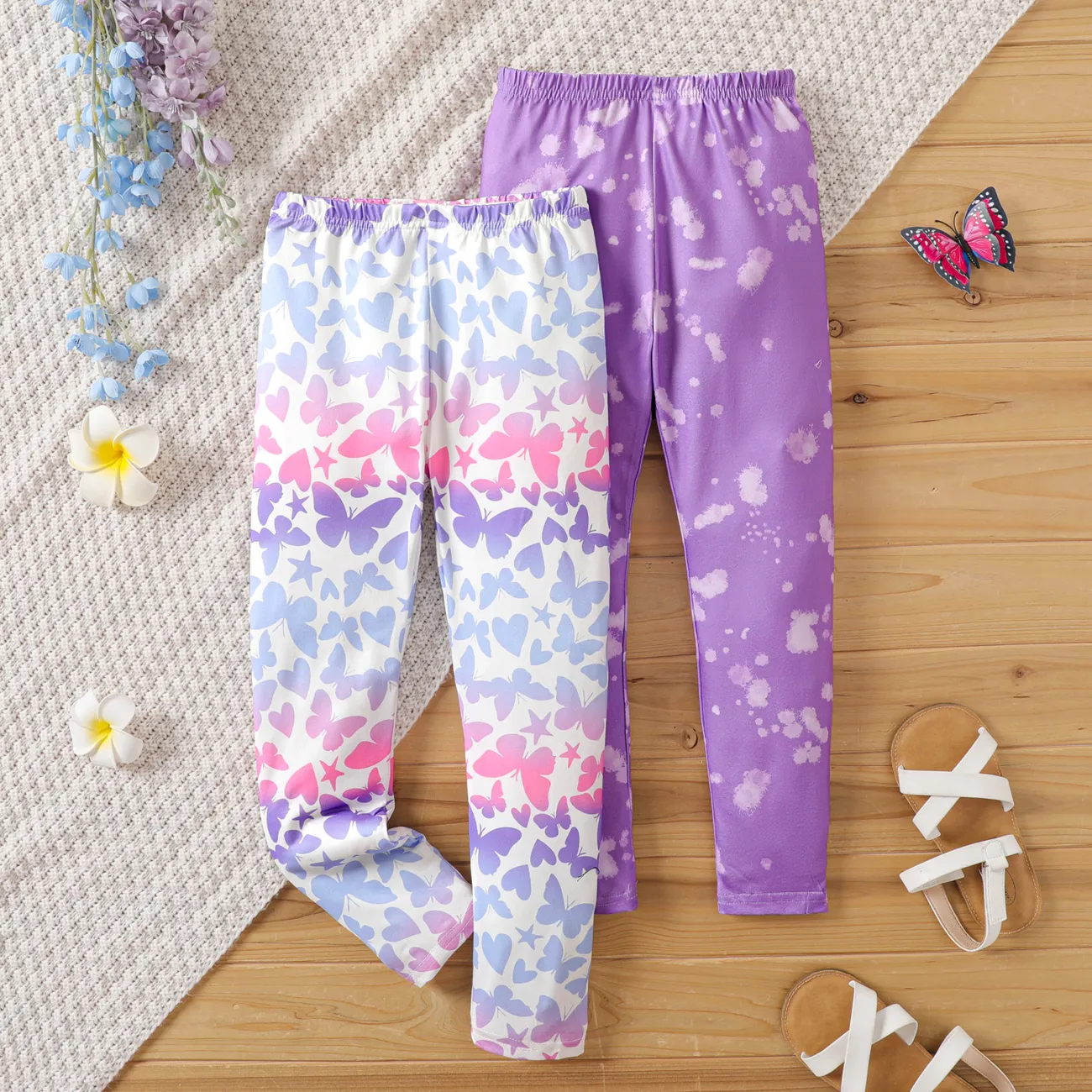 Kid Girl Allover Butterfly Pattern Leggings  Colorful big image 1