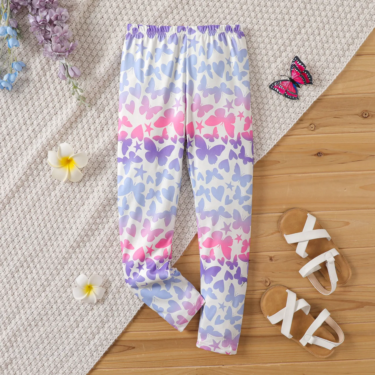 Kid Girl Allover Butterfly Pattern Leggings  Colorful big image 1